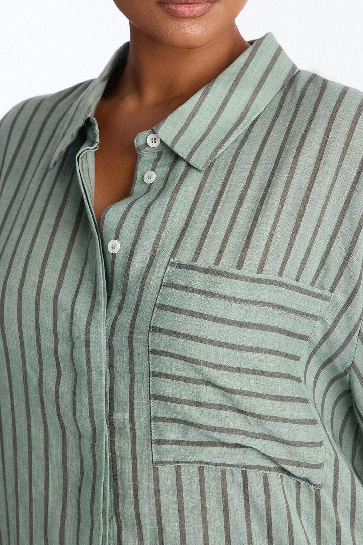 Wishing For It Striped Linen Shirt - Green/combo