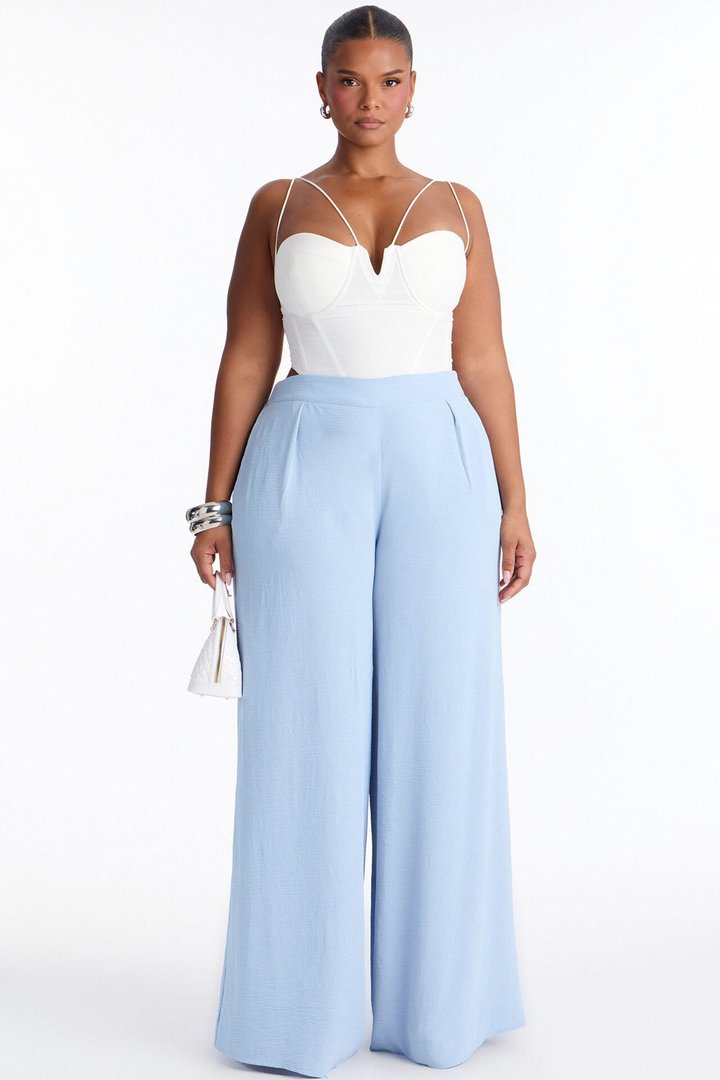 Amiah High Rise Wide Leg Flowy Pant 33″ - Light Blue