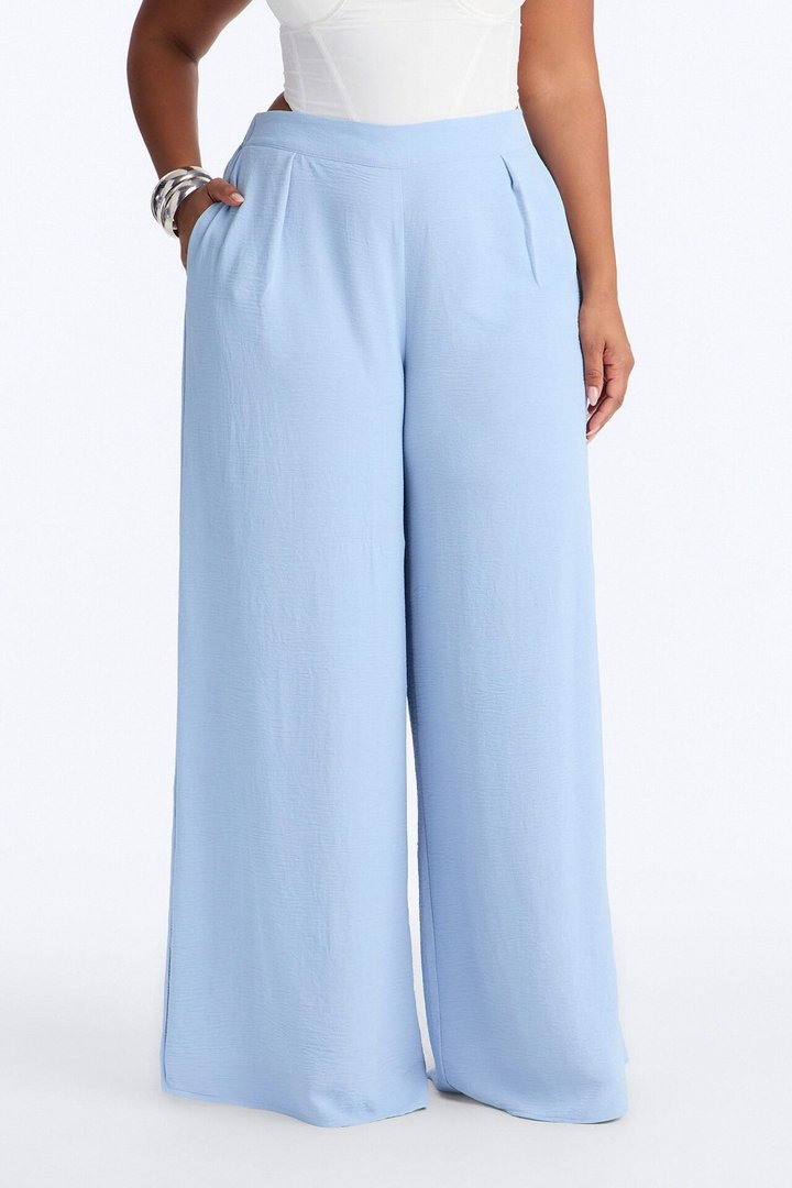 Amiah High Rise Wide Leg Flowy Pant 33″ - Light Blue