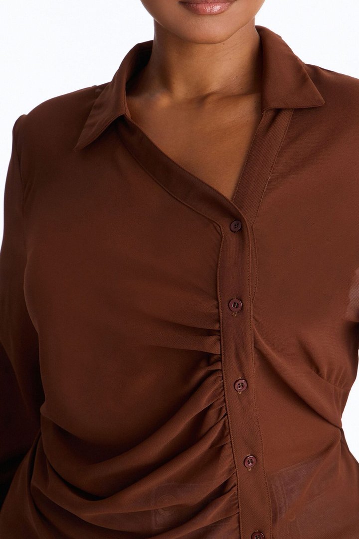 Easy Chic Sheer Chiffon Shirt - Chocolate