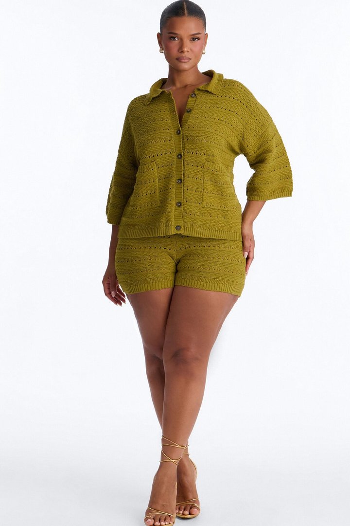 Free Spirit Crochet Short Set - Chartreuse
