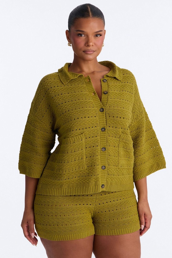 Free Spirit Crochet Short Set - Chartreuse