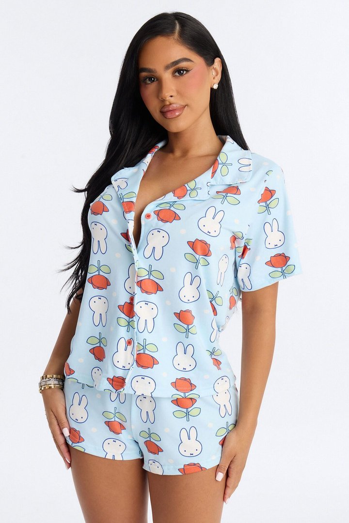 Miffy Floral PJ Short Set - Blue/combo