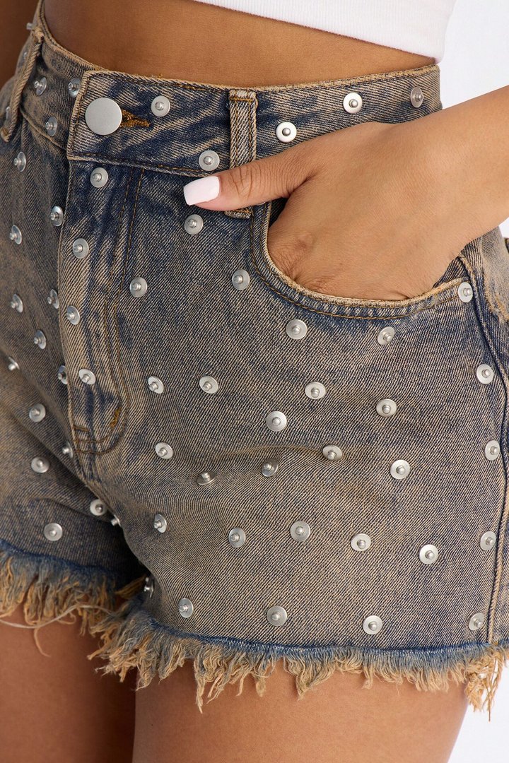 The 2016 Studded Denim Shorts - Vintage Wash