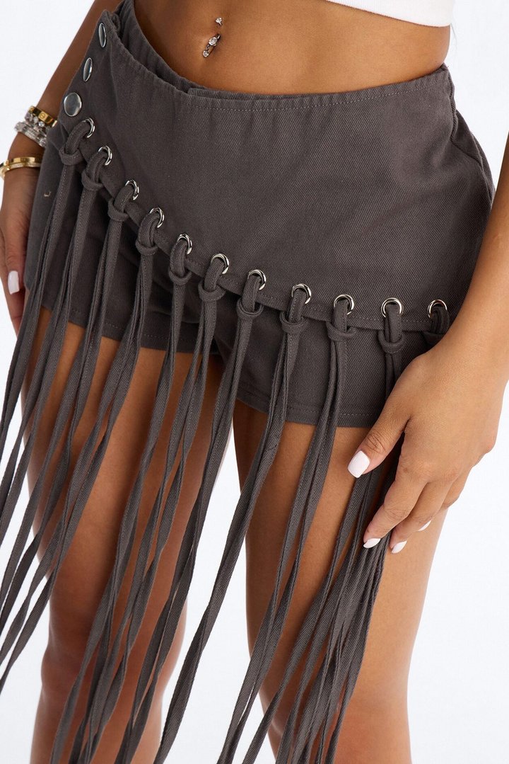 Leah Fringe Trim Micro Short - Charcoal