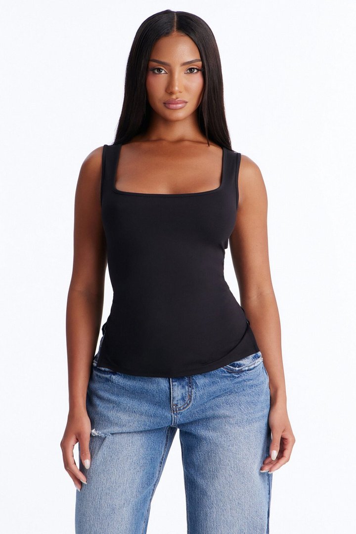 Side Slit Tank Top - Black