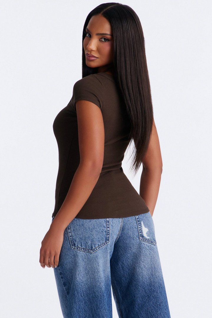 Everyday Ribbed Cap Sleeve Baby Tee - Brown