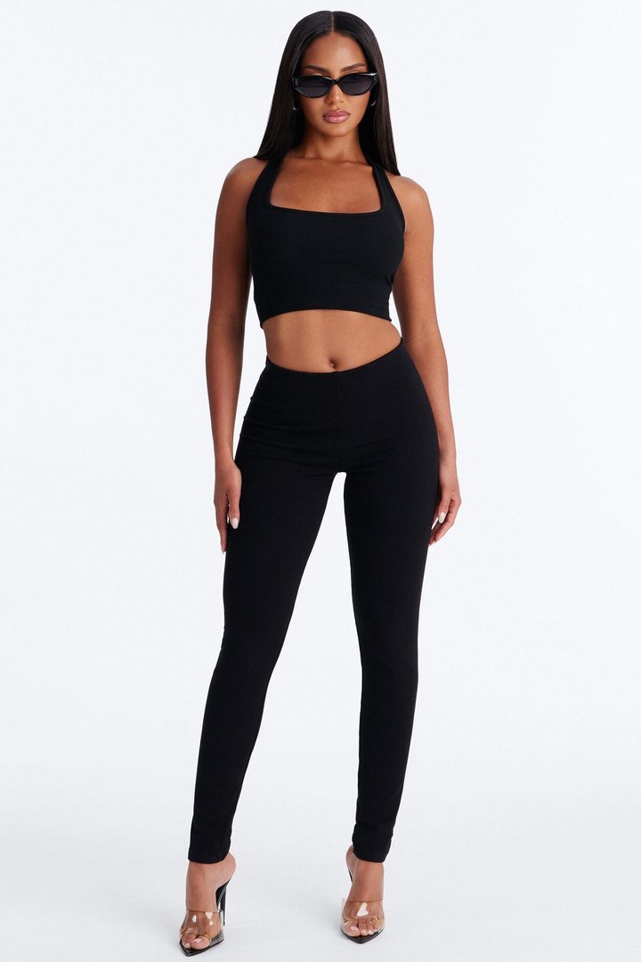 Ultra Ribbed Mid Rise Legging - Black