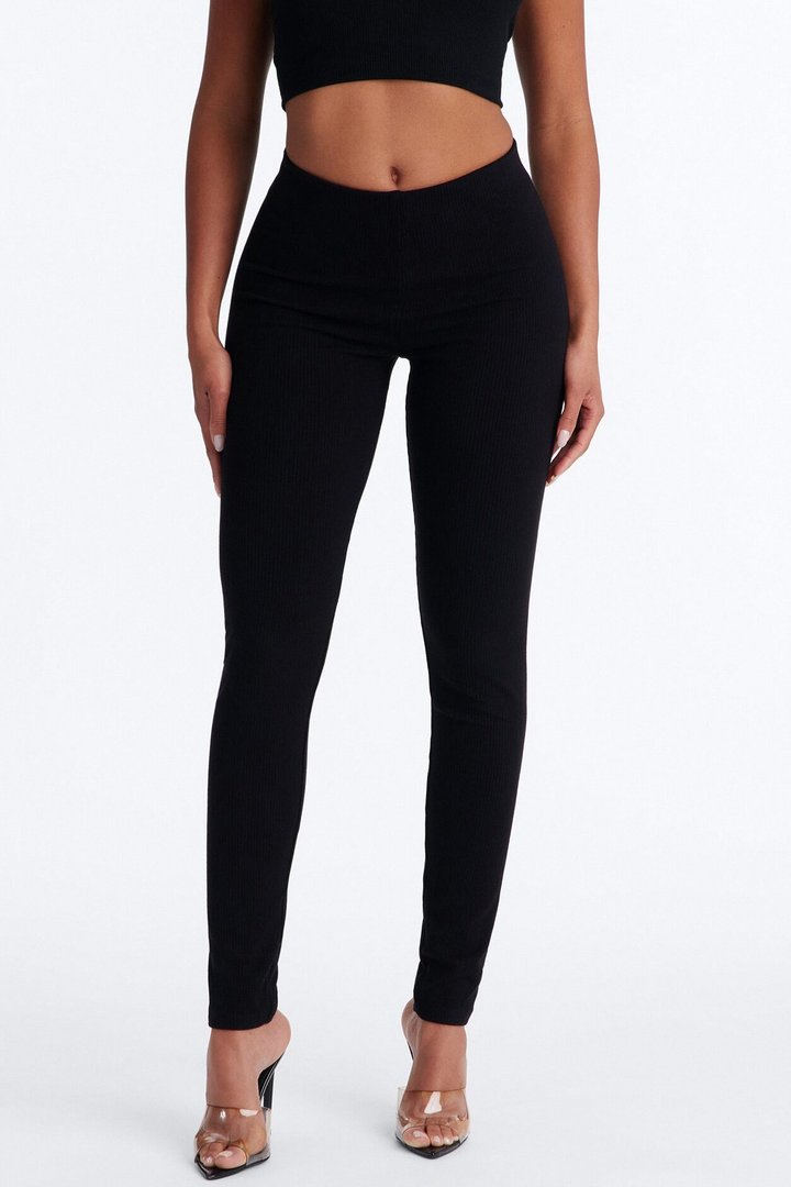 Ultra Ribbed Mid Rise Legging - Black