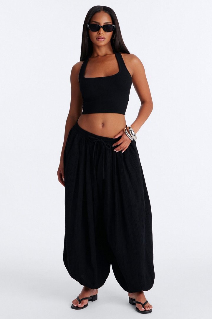 Piper Low Rise Cotton Gauze Balloon Jogger Pant 28″ - Black