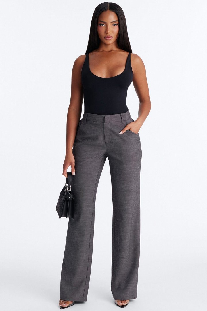 Stacy Low Rise Straight Leg Linen Trouser - Black