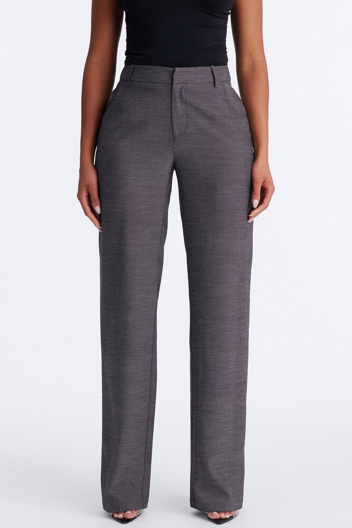 Stacy Low Rise Straight Leg Linen Trouser - Black