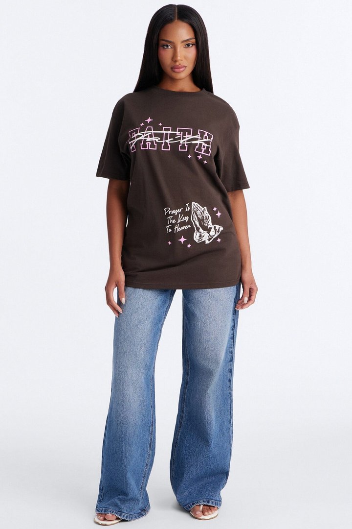 Faith Praying Hands Tee - Brown