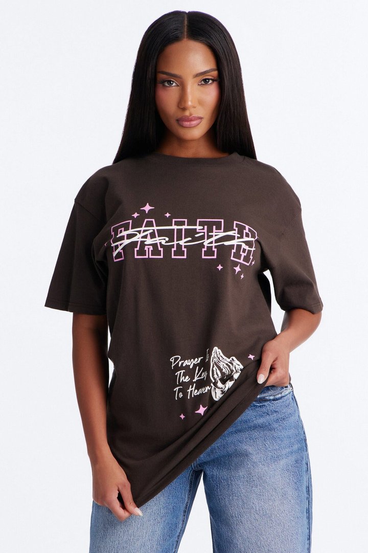 Faith Praying Hands Tee - Brown