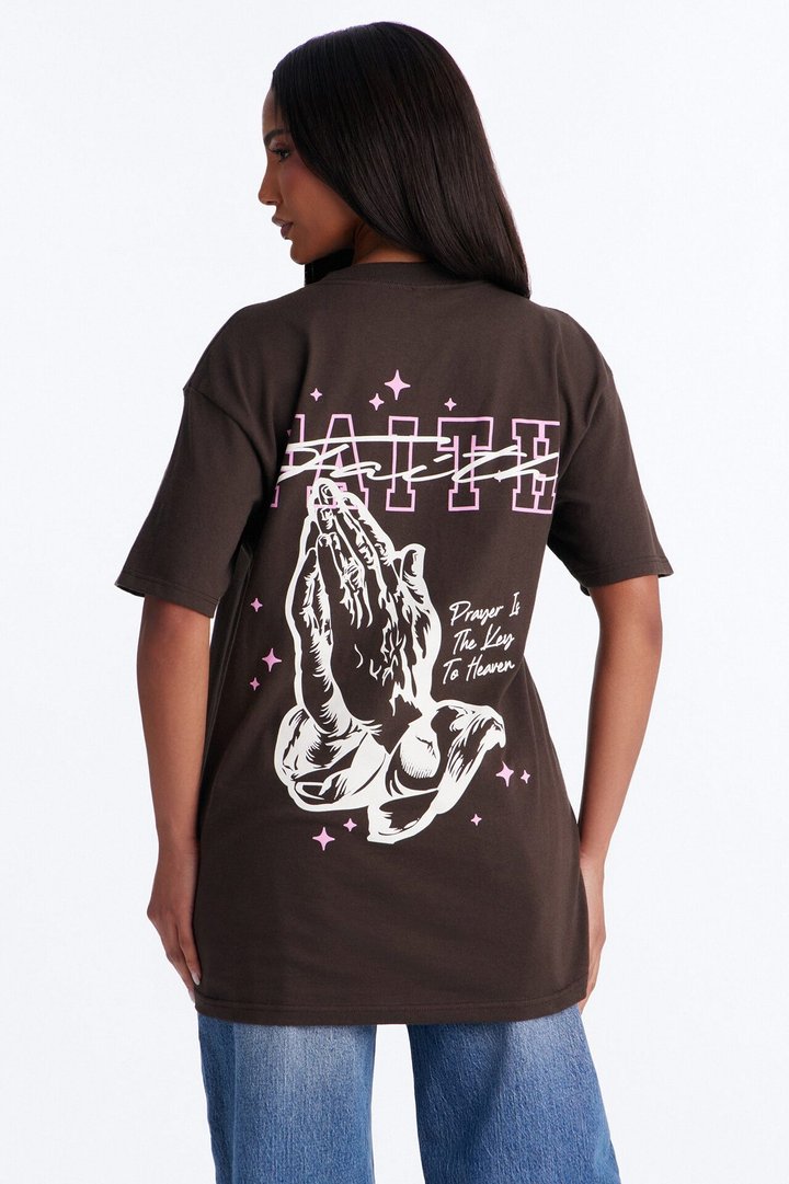 Faith Praying Hands Tee - Brown