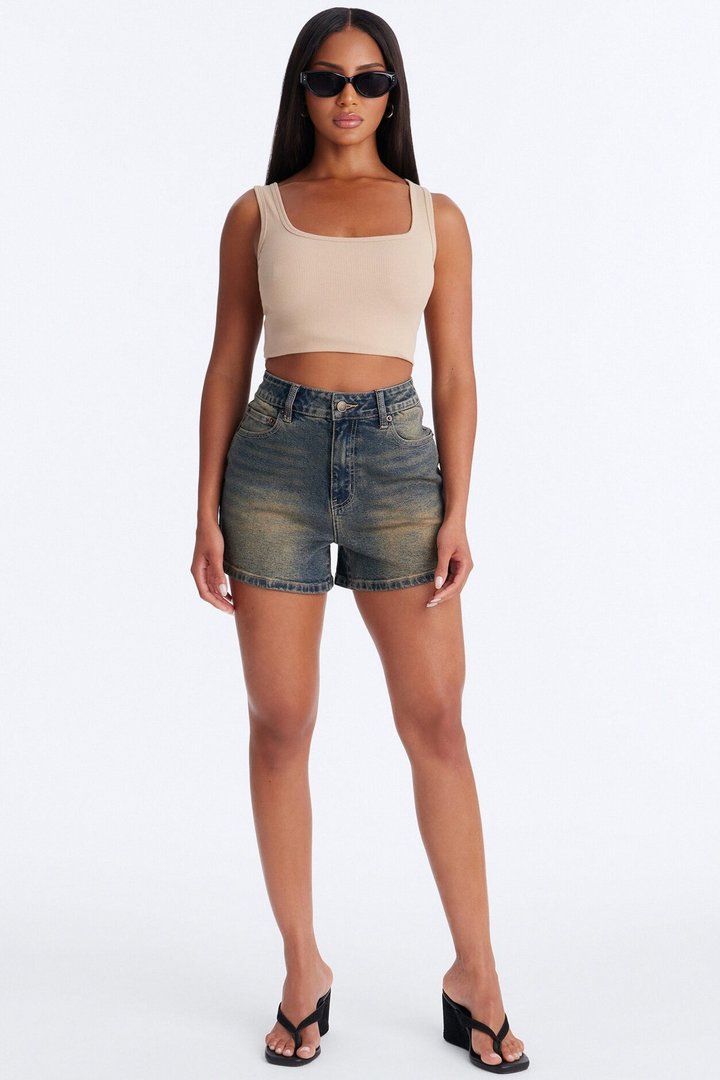 Desert Glow Stretch Denim Shorts - Vintage Wash