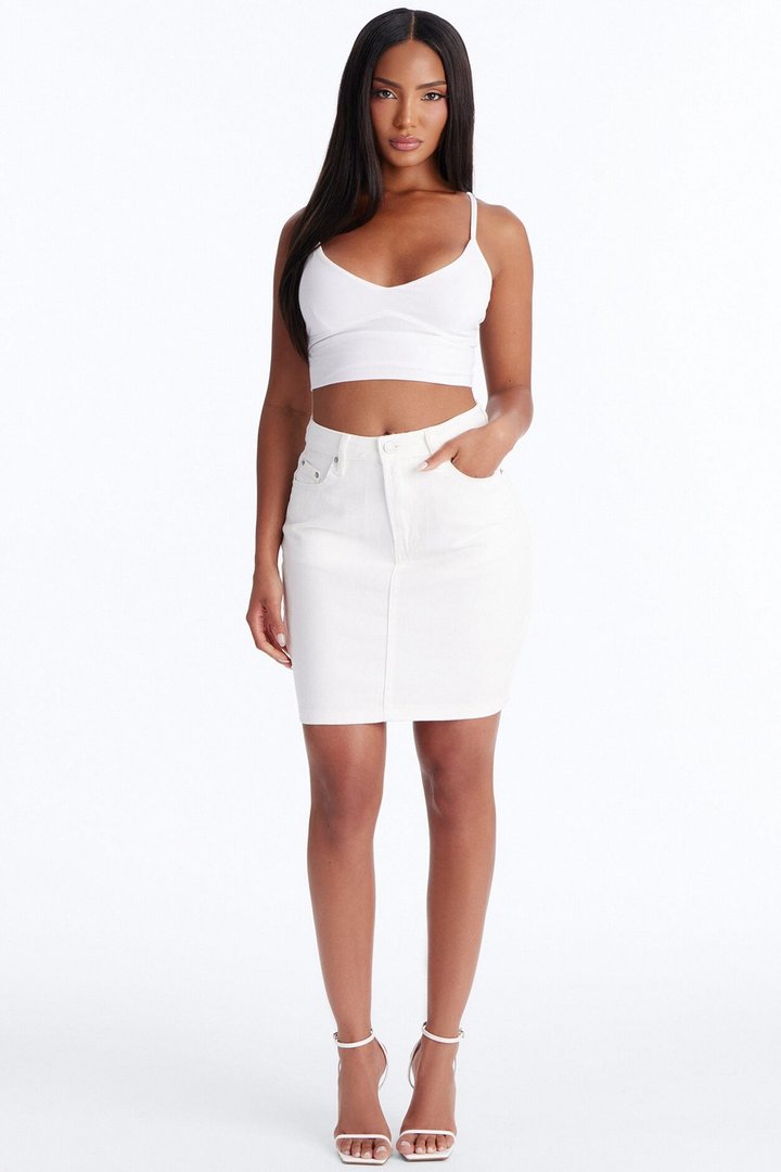 Rayna Denim Midi Pencil Skirt - White Wash