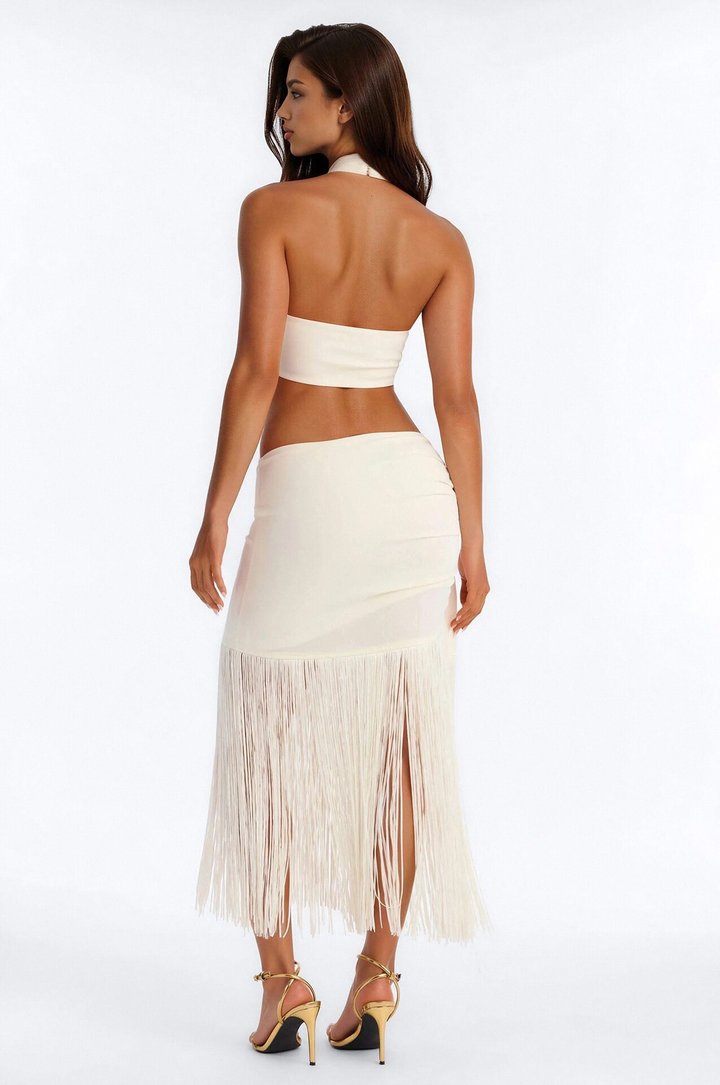 Melinda Fringe Skirt Set - Ivory
