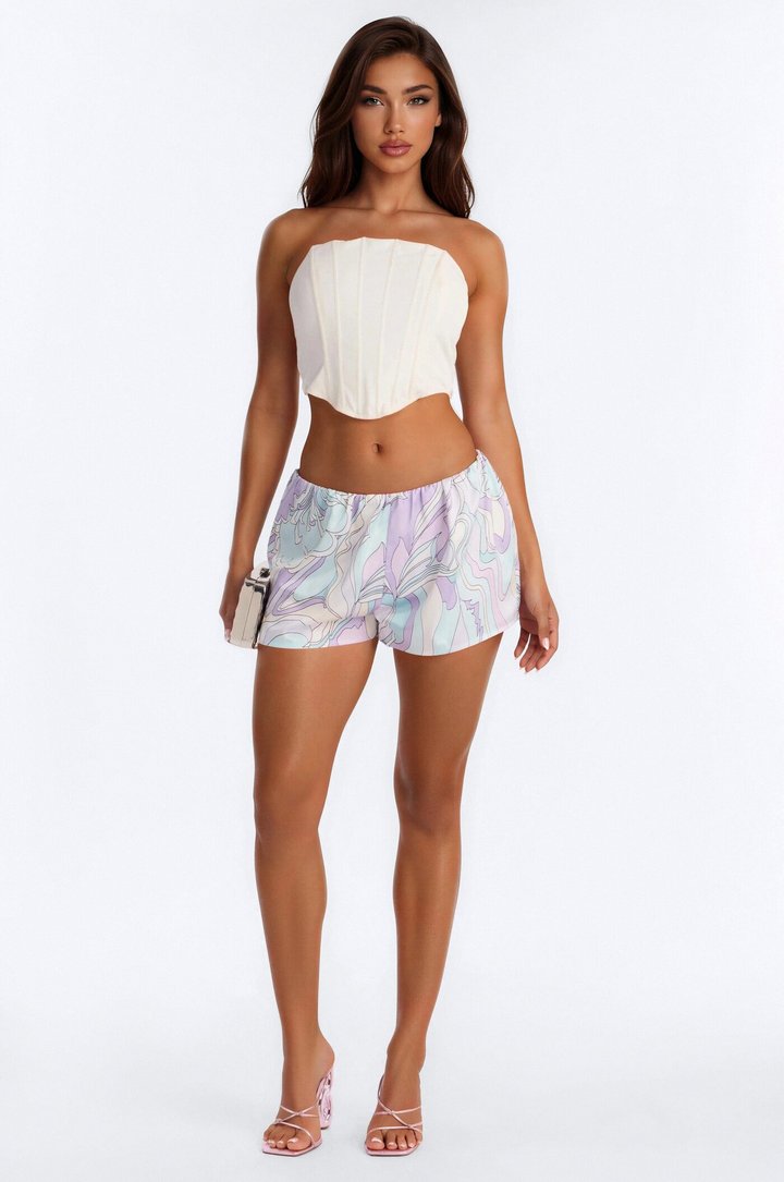Daphne Satin Abstract Flowy Short - Purple/combo