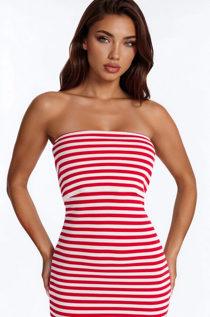 Roslin Striped Knit Midi Dress - Red/combo