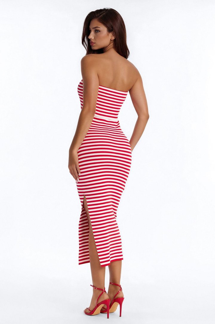 Roslin Striped Knit Midi Dress - Red/combo