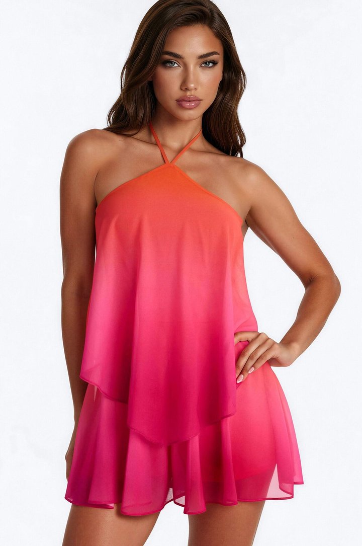Ombre Moments Chiffon Halter Romper - Pink