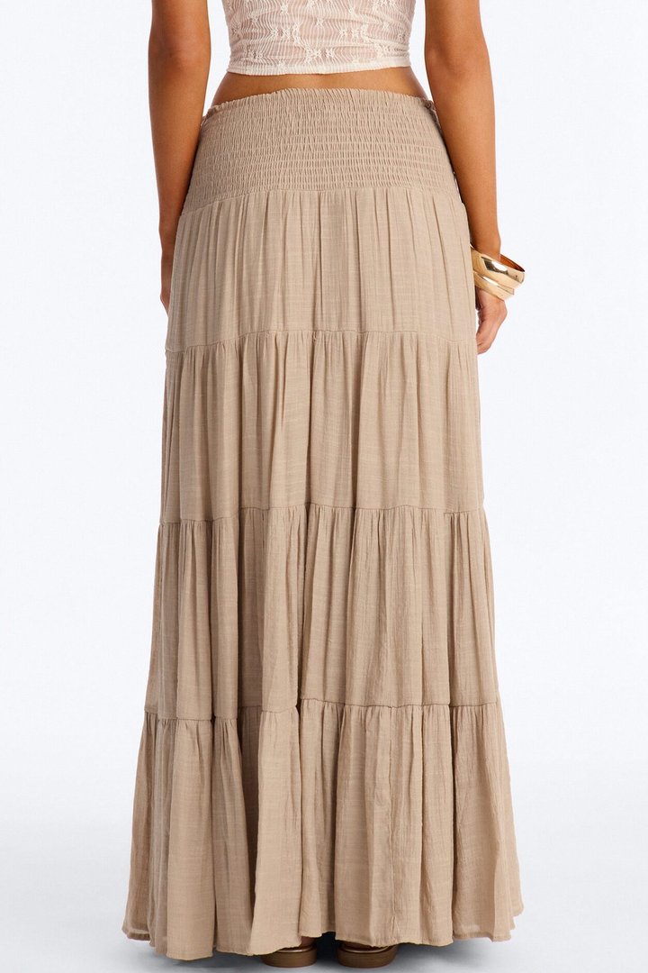 California Coast Low Rise Smocked Gauze Maxi Skirt - Taupe
