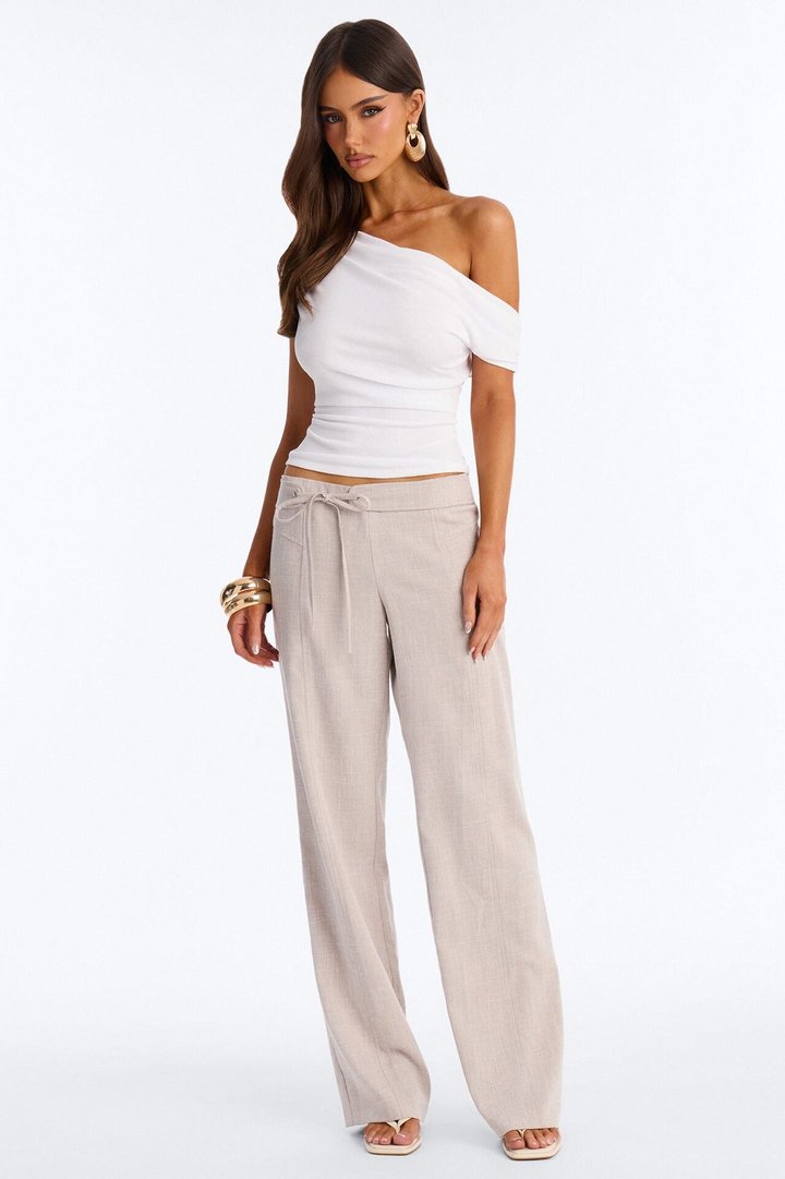 Seona Low Rise Tie Waist Straight Leg Pant - Stone