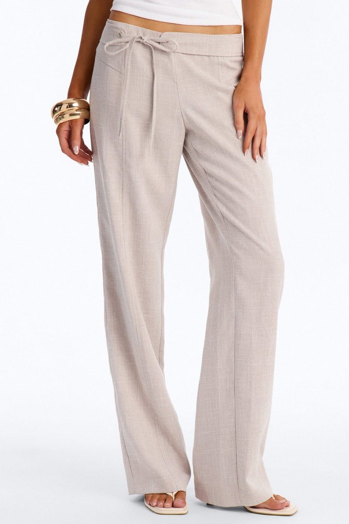 Seona Low Rise Tie Waist Straight Leg Pant - Stone