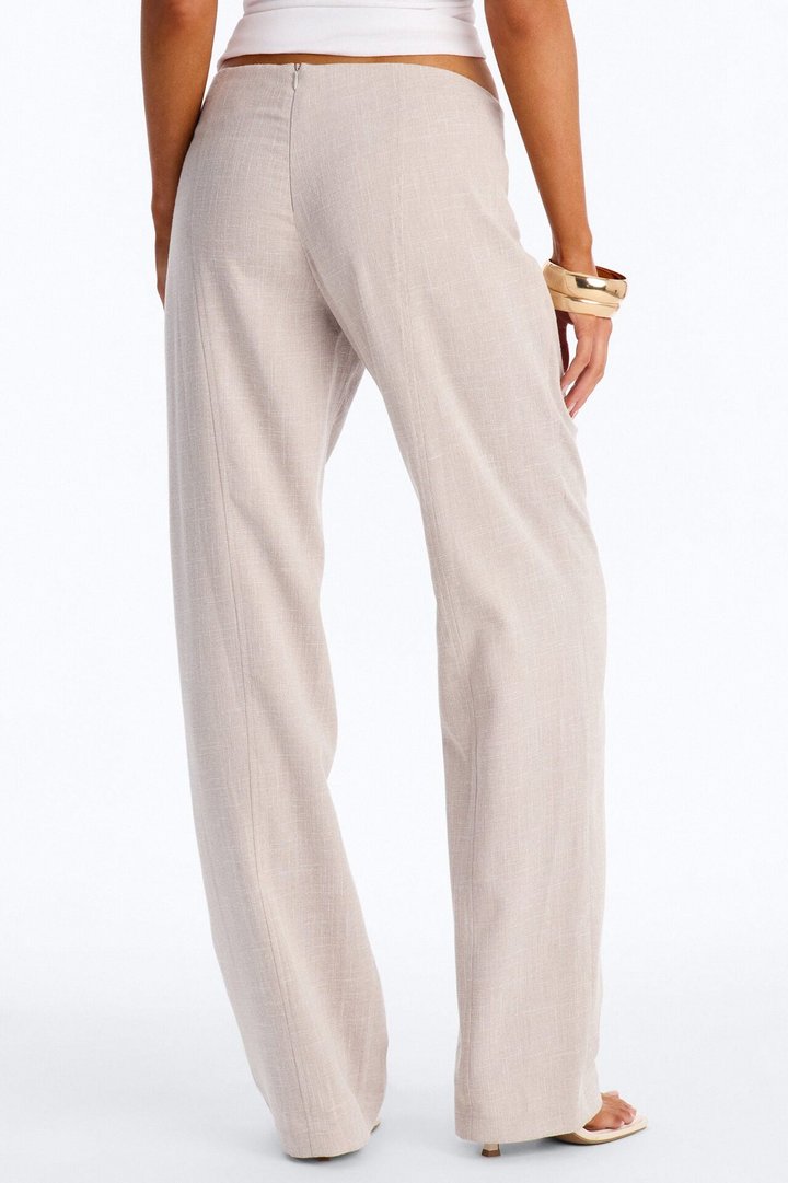 Seona Low Rise Tie Waist Straight Leg Pant - Stone