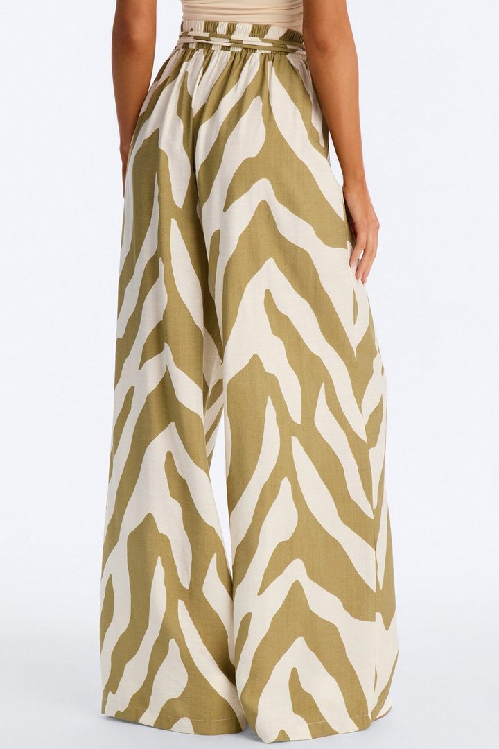 Belle High Waisted Belted Wide Leg Pant - Green/combo