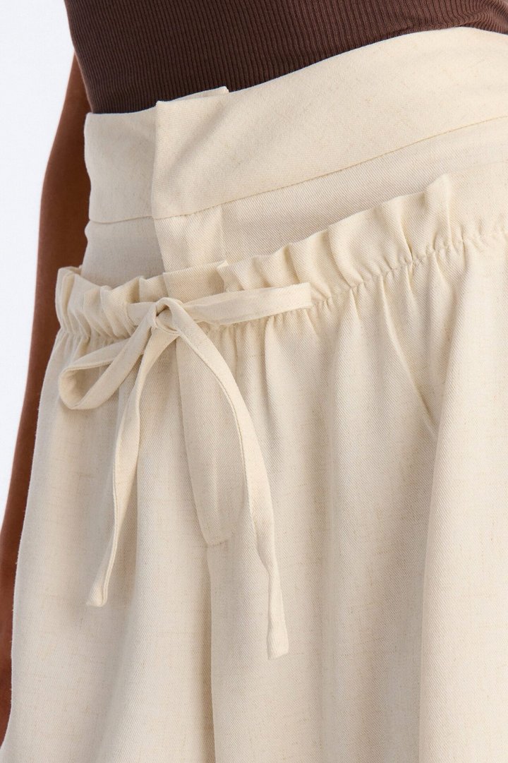 Kathleen Linen High Rise Double Waistband Wide Leg Trouser - Natural