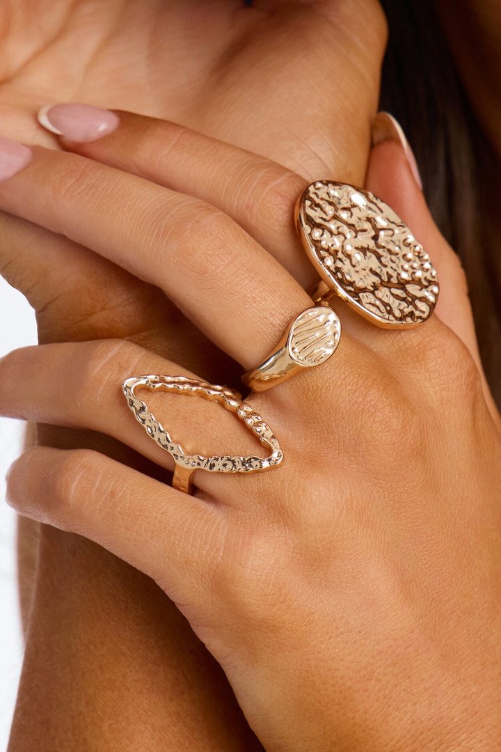 Running In Sand 3 Piece Multi Ring Set - Gold