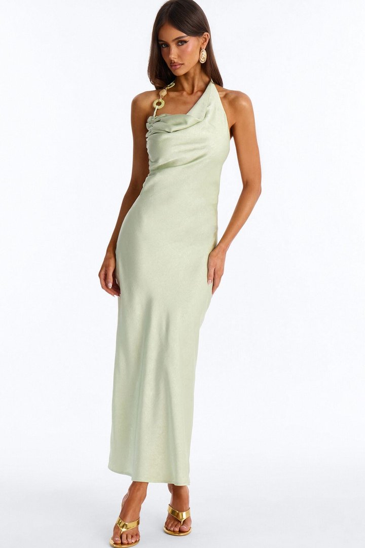 Grace Halter Satin Midi Dress - Sage