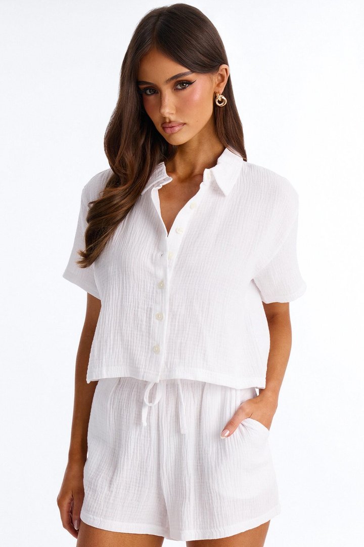 Sunset Blvd Gauze Short Set - White