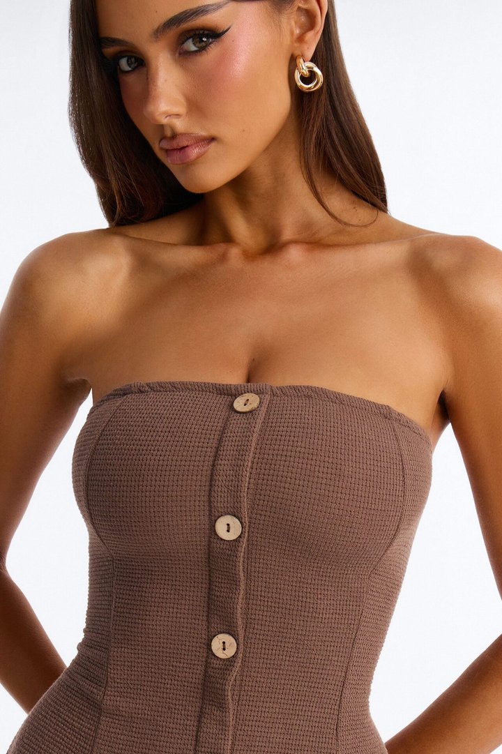 Celia Strapless Textured Midi Dress - Chocolate