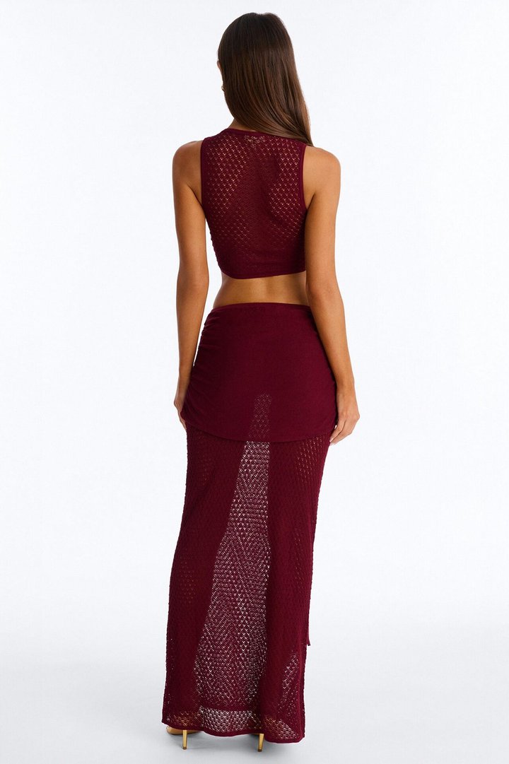 Paloma Crochet Skirt Set - Burgundy