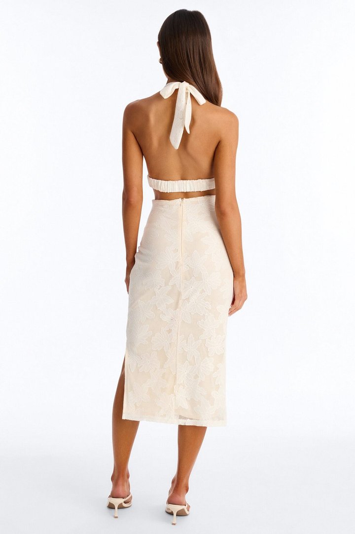 Destiny Floral Crochet Midi Dress - Cream