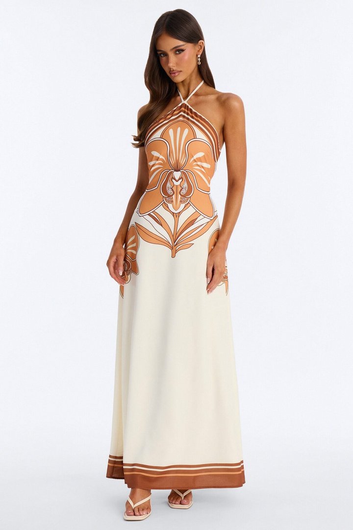 Tatyana Halter Maxi Dress - Ivory/combo