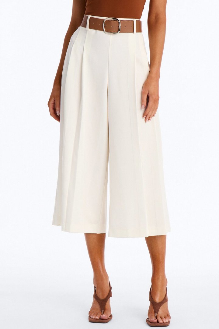 Misty High Rise Belted Culotte Trouser Pant - White