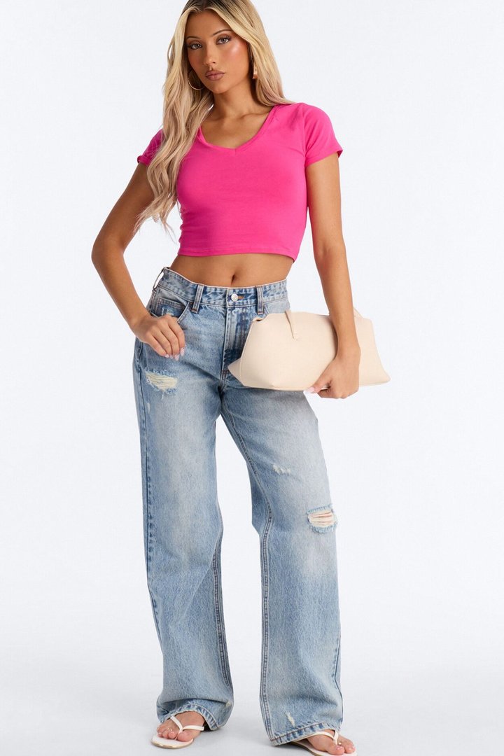 Kaitlyn V Neck Crop Top - Fuchsia