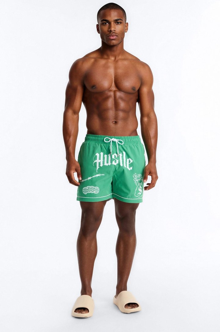 Hustle Shores Relaxed Swim Trunk 4″ - Green