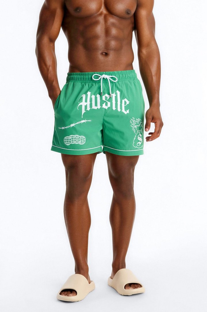 Hustle Shores Relaxed Swim Trunk 4″ - Green