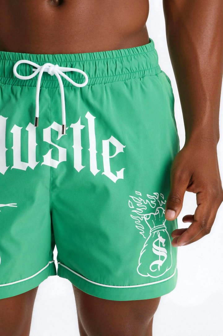 Hustle Shores Relaxed Swim Trunk 4″ - Green
