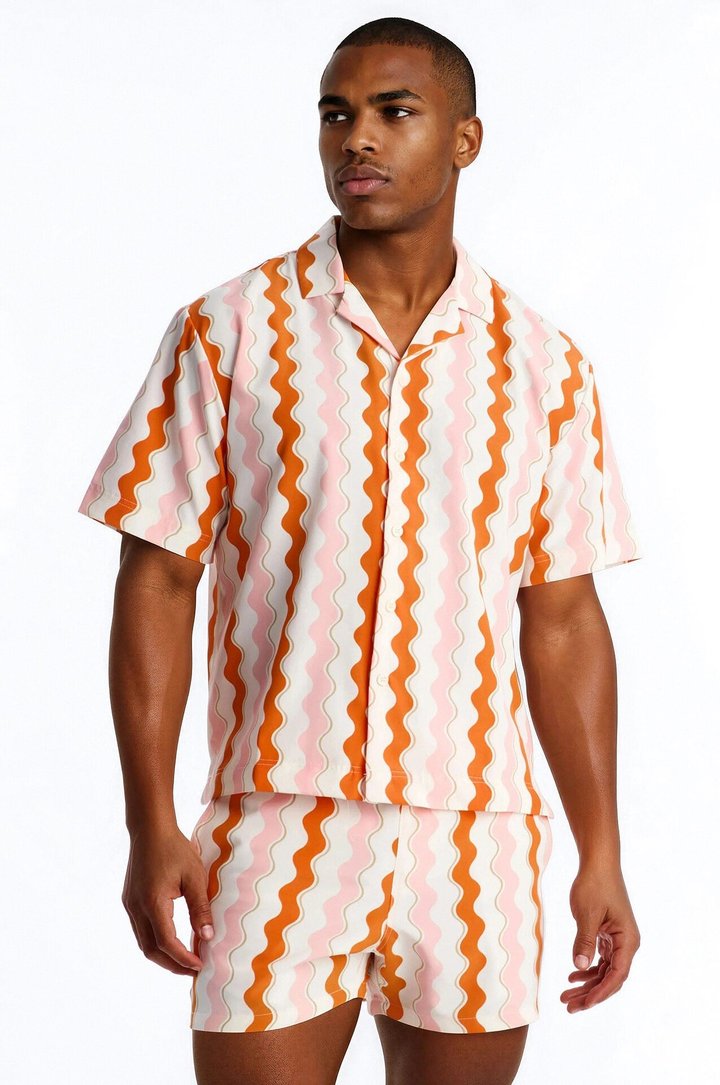 Relaxed Good Vibrations Cuban Collar Button Up Shirt - Multi Color