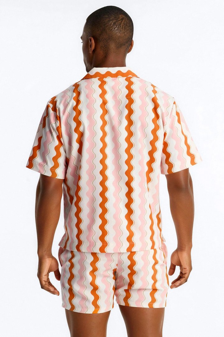 Relaxed Good Vibrations Cuban Collar Button Up Shirt - Multi Color