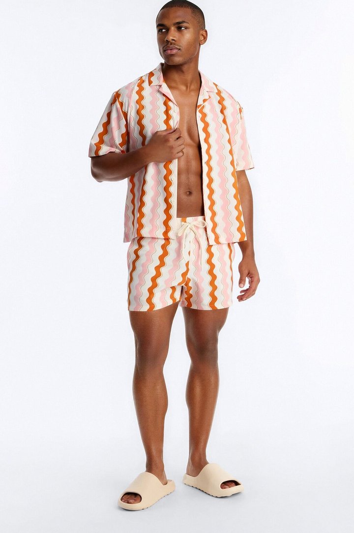 Relaxed Good Vibrations Cuban Collar Button Up Shirt - Multi Color