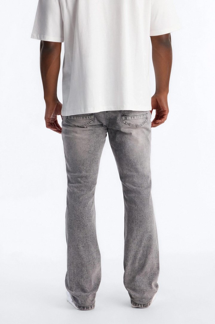 Stacked Skinny Flare Threaded Destroyed Jeans - Grey