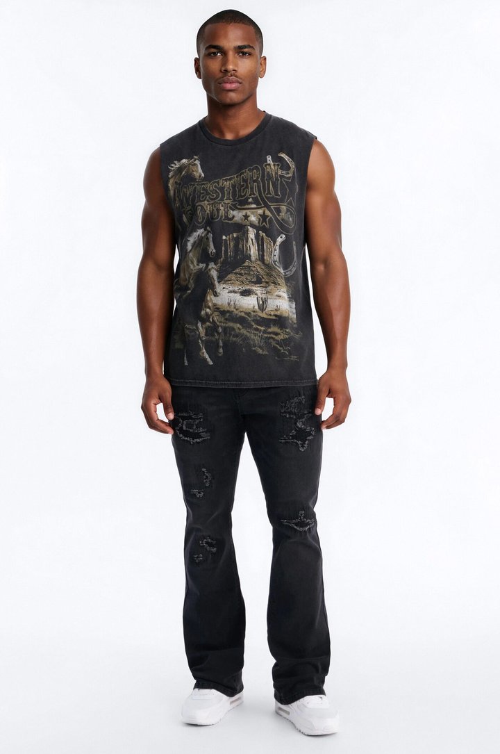 Western Soul Vintage Muscle Tee - BlackWash