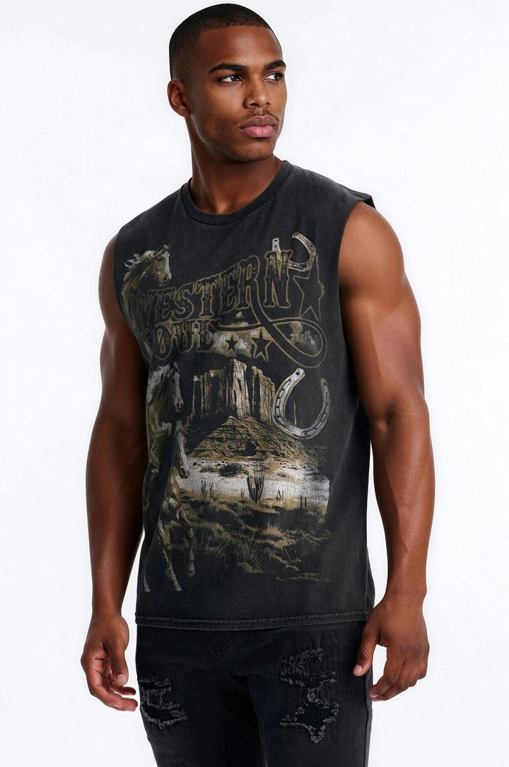 Western Soul Vintage Muscle Tee - BlackWash
